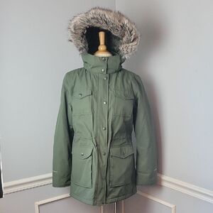 EDDIE‎ BAUER Westbridge Olive Green Faux Fur Hooded Winter Field Parka Coat M